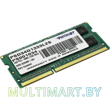 Оперативная память Patriot Signature 4GB DDR3 SO-DIMM PC3-10600 (PSD34G1333L2S)